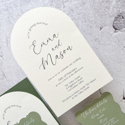 Serenity Arch Pocket Invitation Suite in Hillside Green