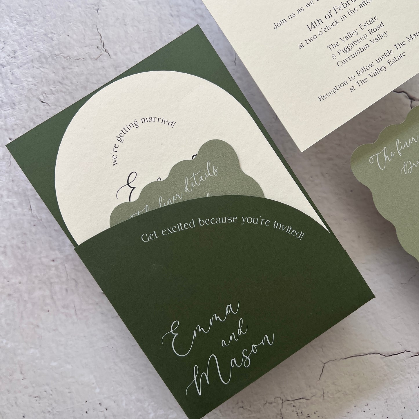 Serenity Arch Pocket Invitation Suite in Hillside Green
