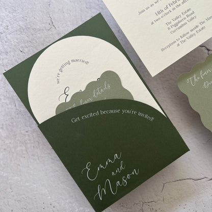 Serenity Arch Pocket Invitation Suite in Hillside Green