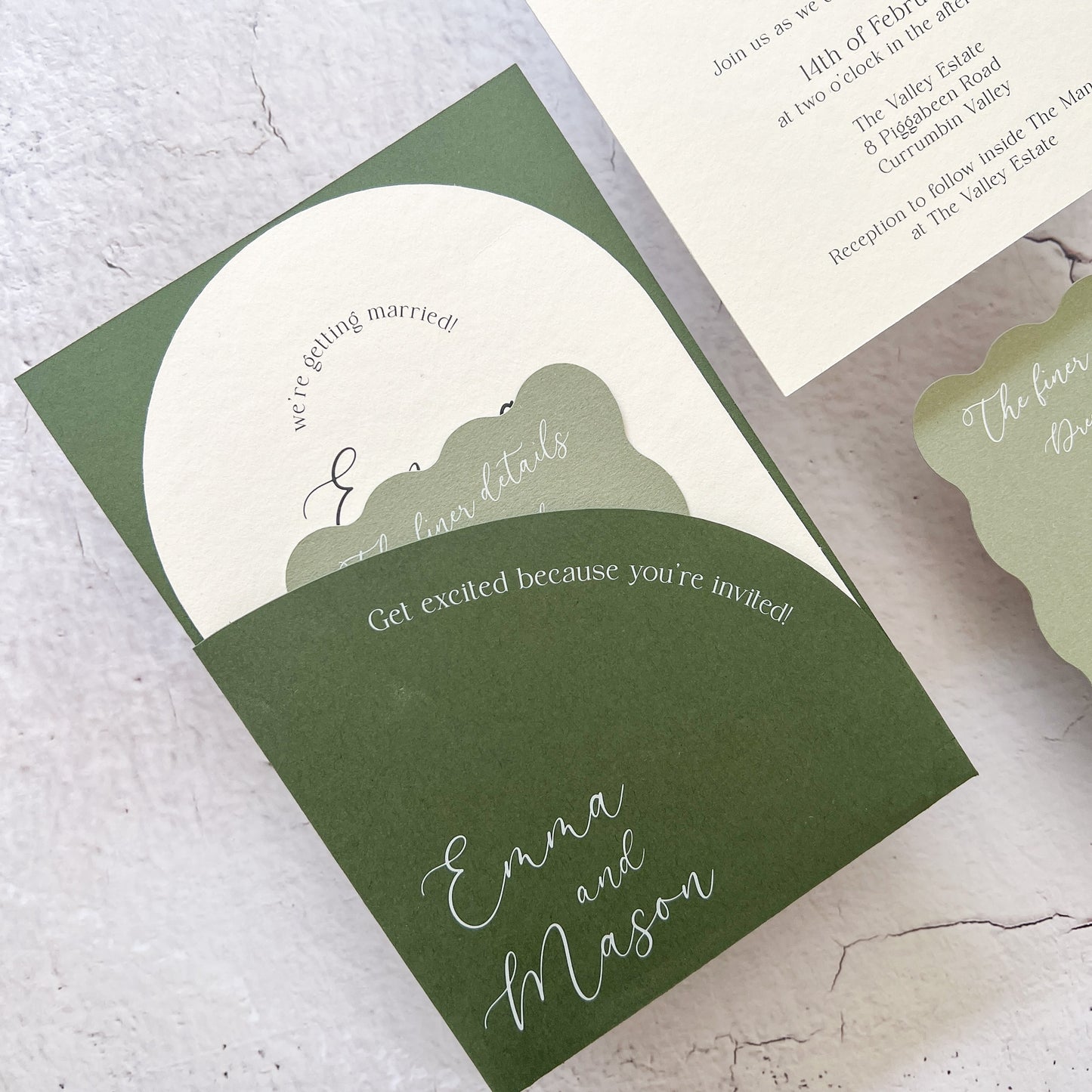 Serenity Arch Pocket Invitation Suite in Hillside Green
