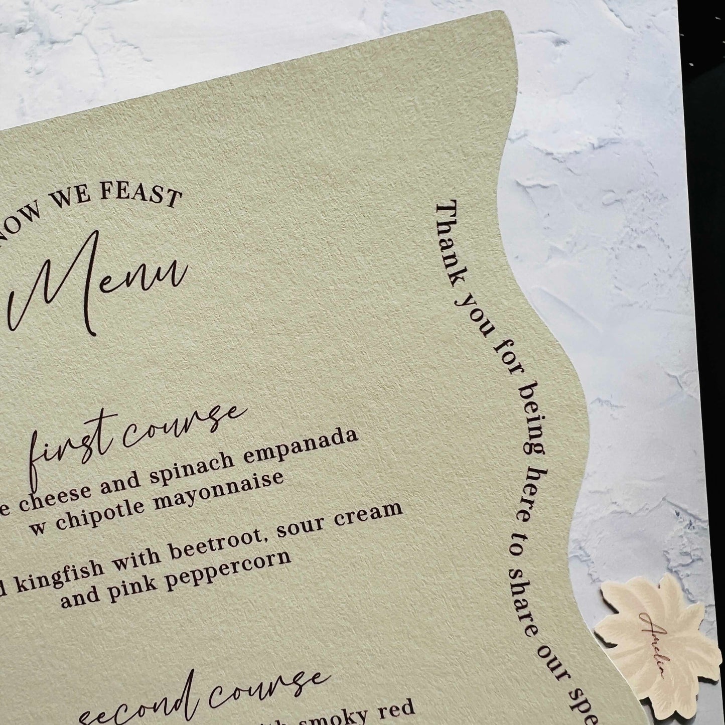 Whitsunday Wavy Menu with Palm Tree Place Card