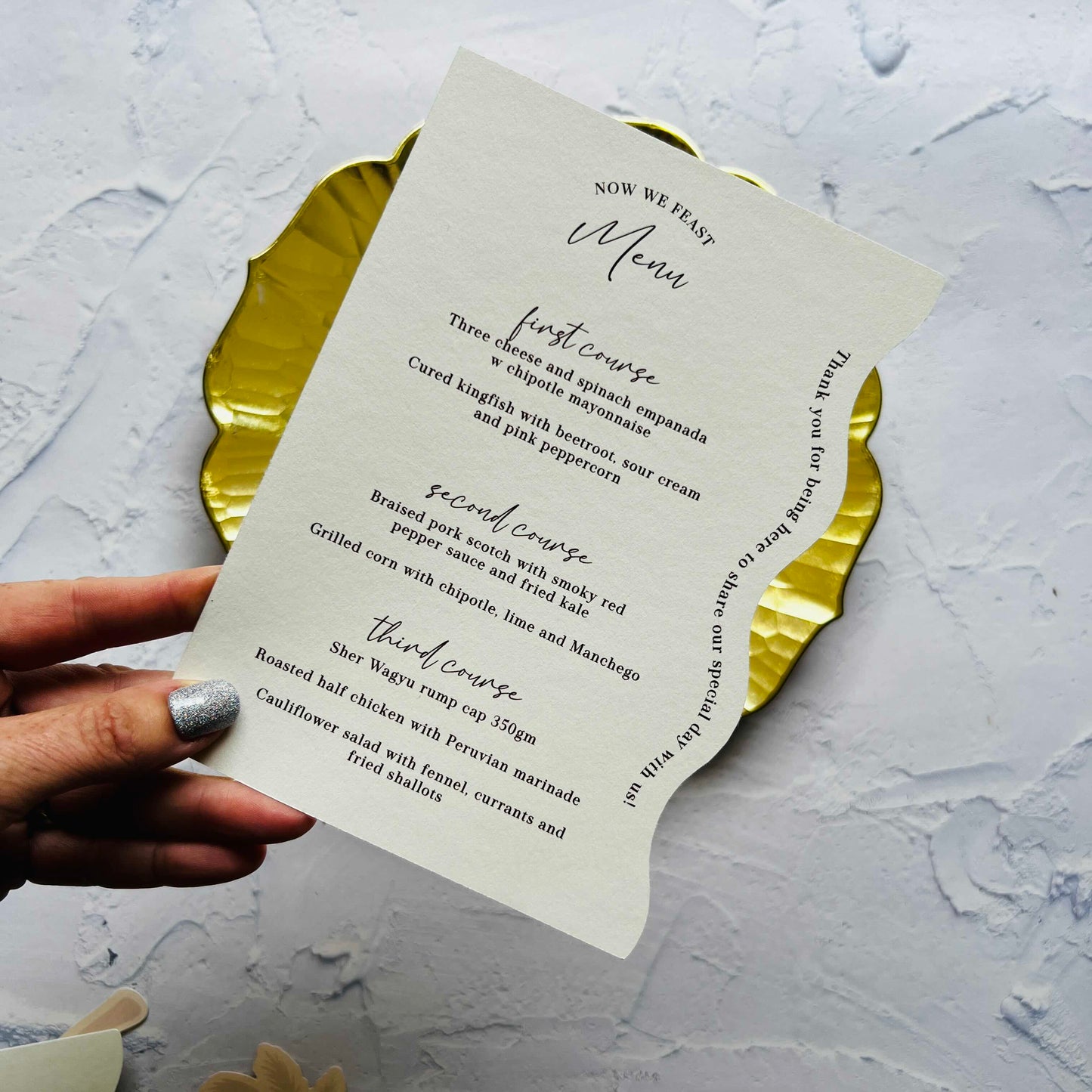 Whitsunday Wavy Menu with Palm Tree Place Card