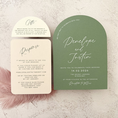 Whimsical Sage Green Layered Arch Invitation Set