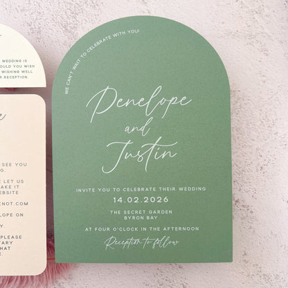 Whimsical Sage Green Layered Arch Invitation Set