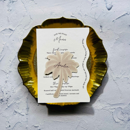 Whitsunday Wavy Menu with Palm Tree Place Card