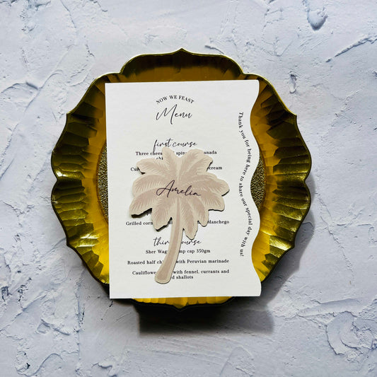 Whitsunday Wavy Menu with Palm Tree Place Card