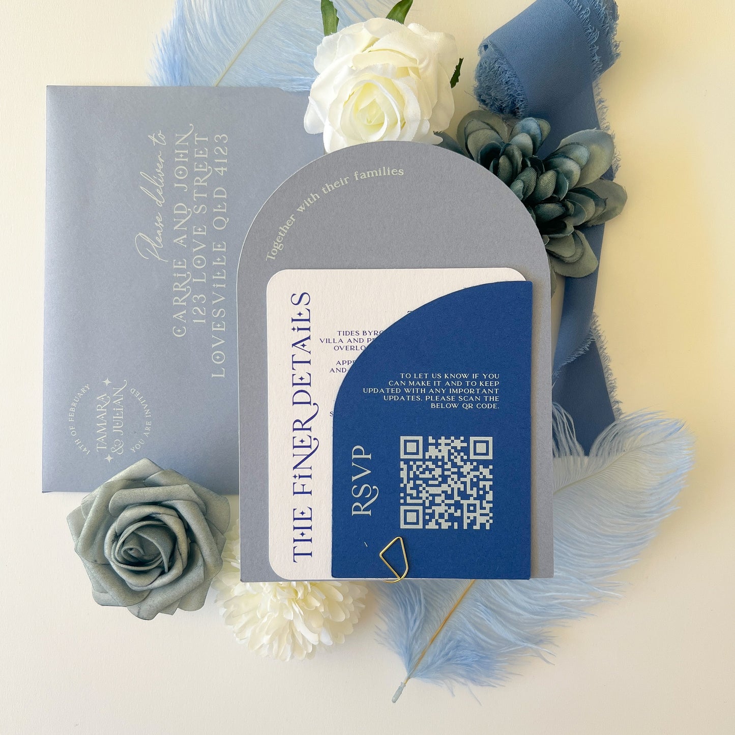 Written in the Stars Dusky Blue Arch Invitation Set