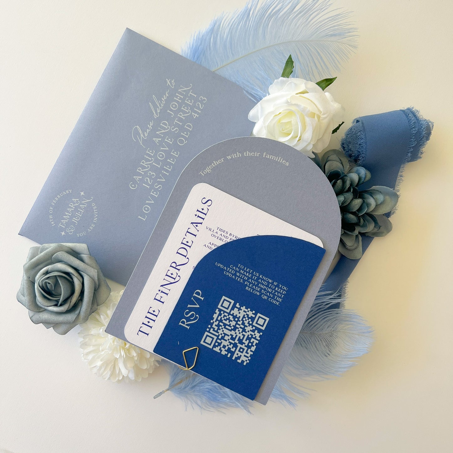 Written in the Stars Dusky Blue Arch Invitation Set
