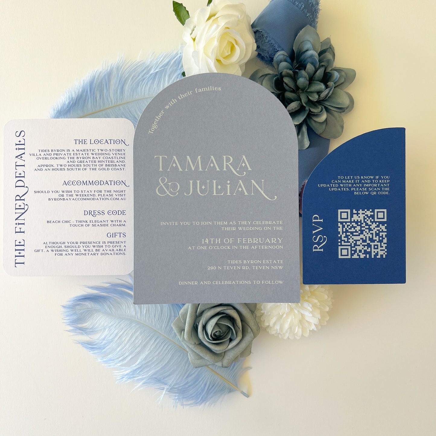 Written in the Stars Dusky Blue Arch Invitation Set