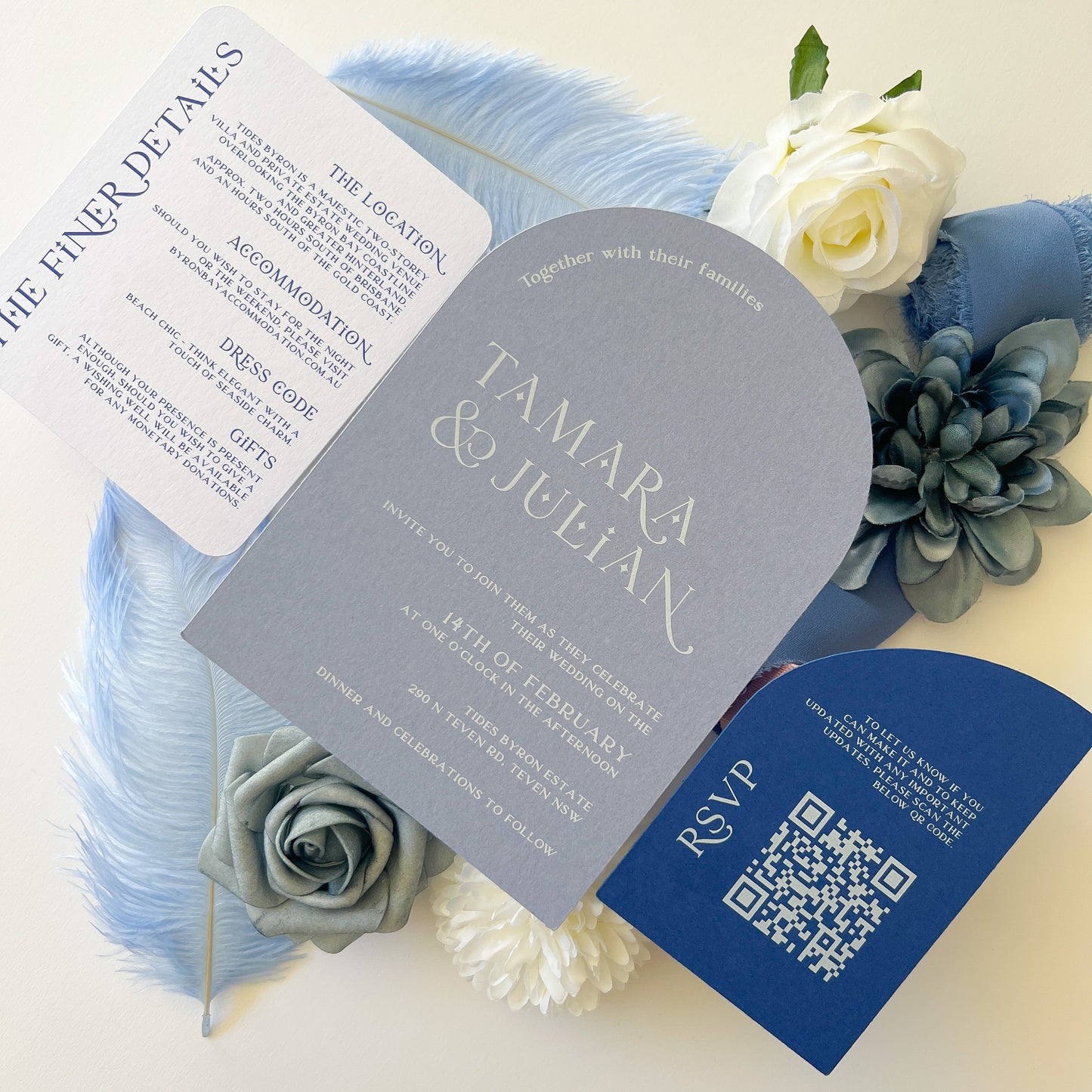 Written in the Stars Dusky Blue Arch Invitation Set