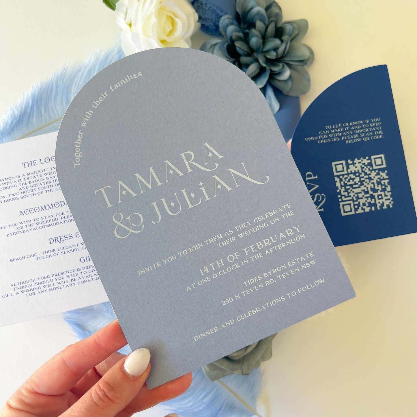 Written in the Stars Dusky Blue Arch Invitation Set