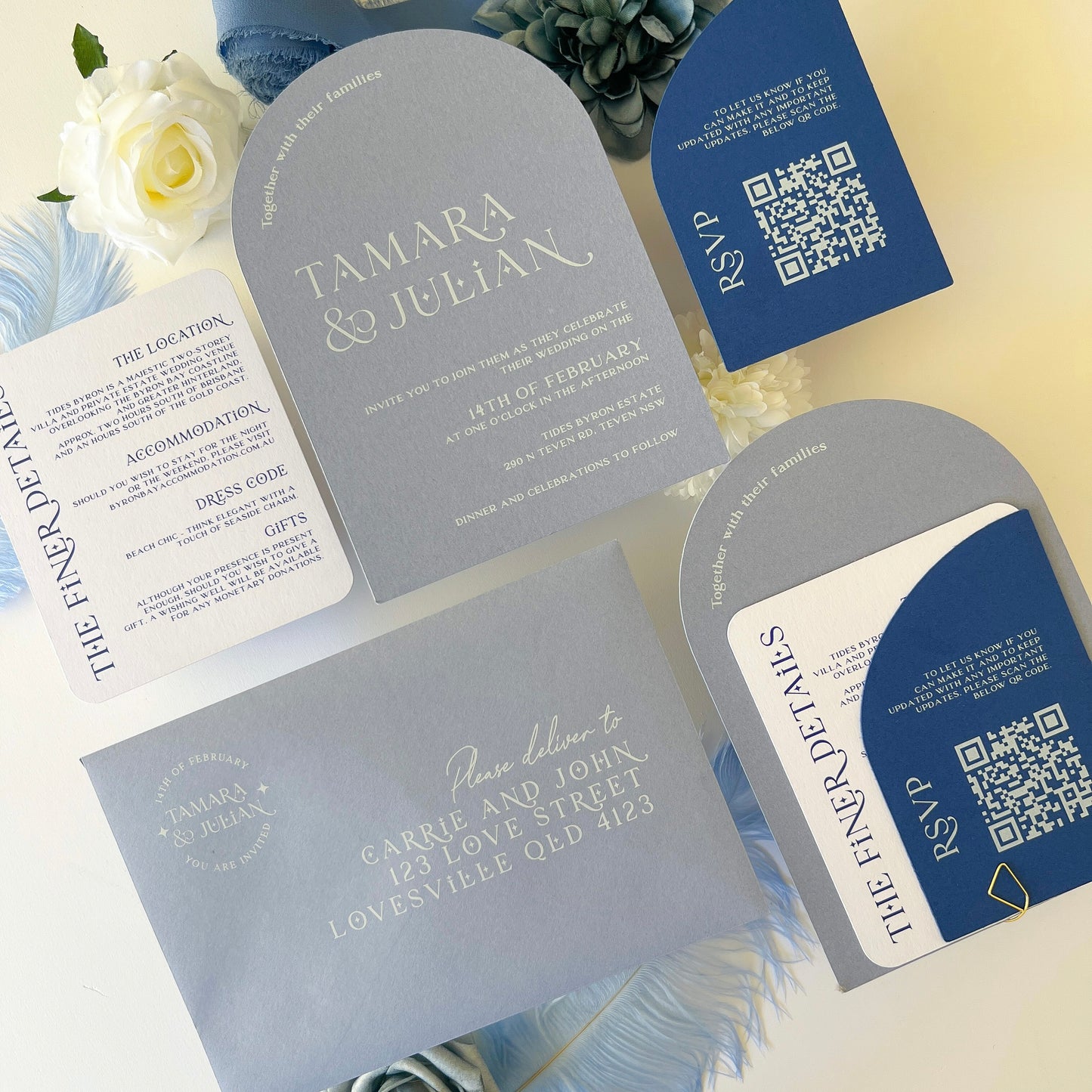 Written in the Stars Dusky Blue Arch Invitation Set