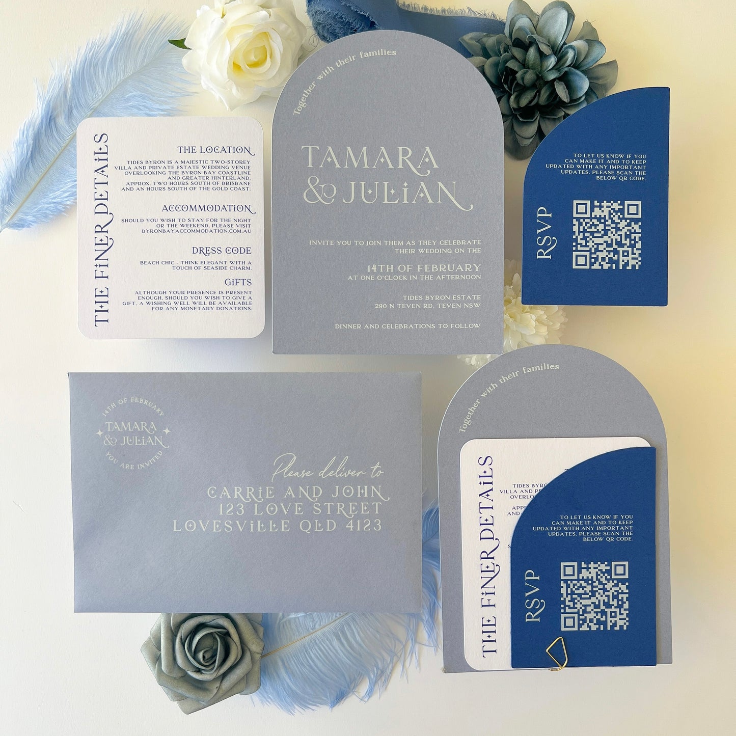Written in the Stars Dusky Blue Arch Invitation Set