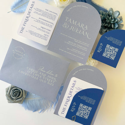 Written in the Stars Dusky Blue Arch Invitation Set