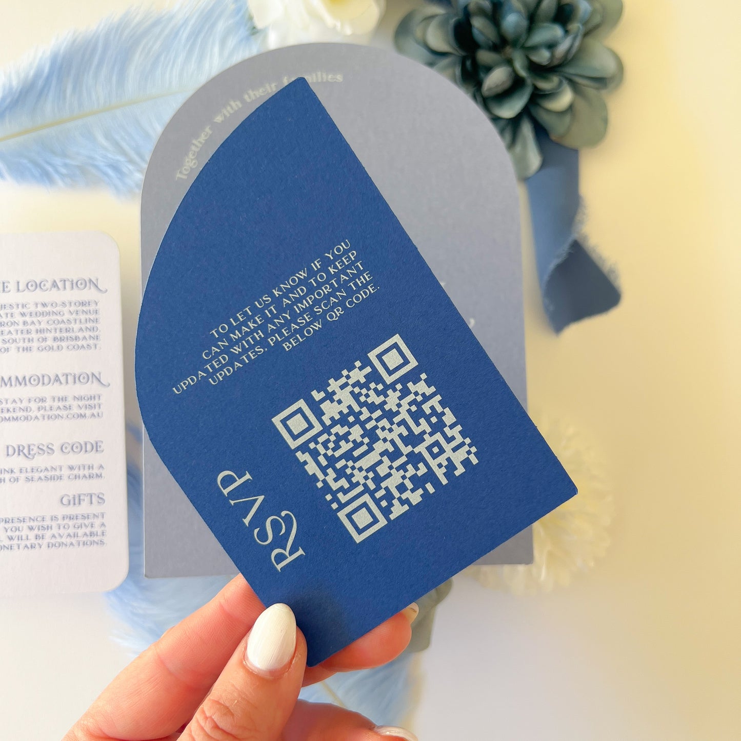 Written in the Stars Dusky Blue Arch Invitation Set