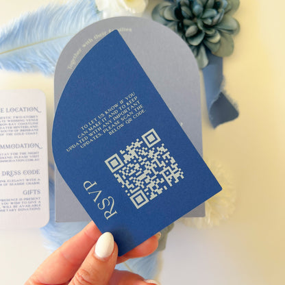 Written in the Stars Dusky Blue Arch Invitation Set