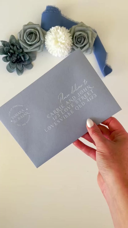 Written in the Stars Dusky Blue Arch Invitation Set