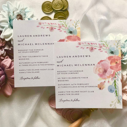 Lauren Rustic Watercolour Flower Wedding Invitation - Glitzy Prints