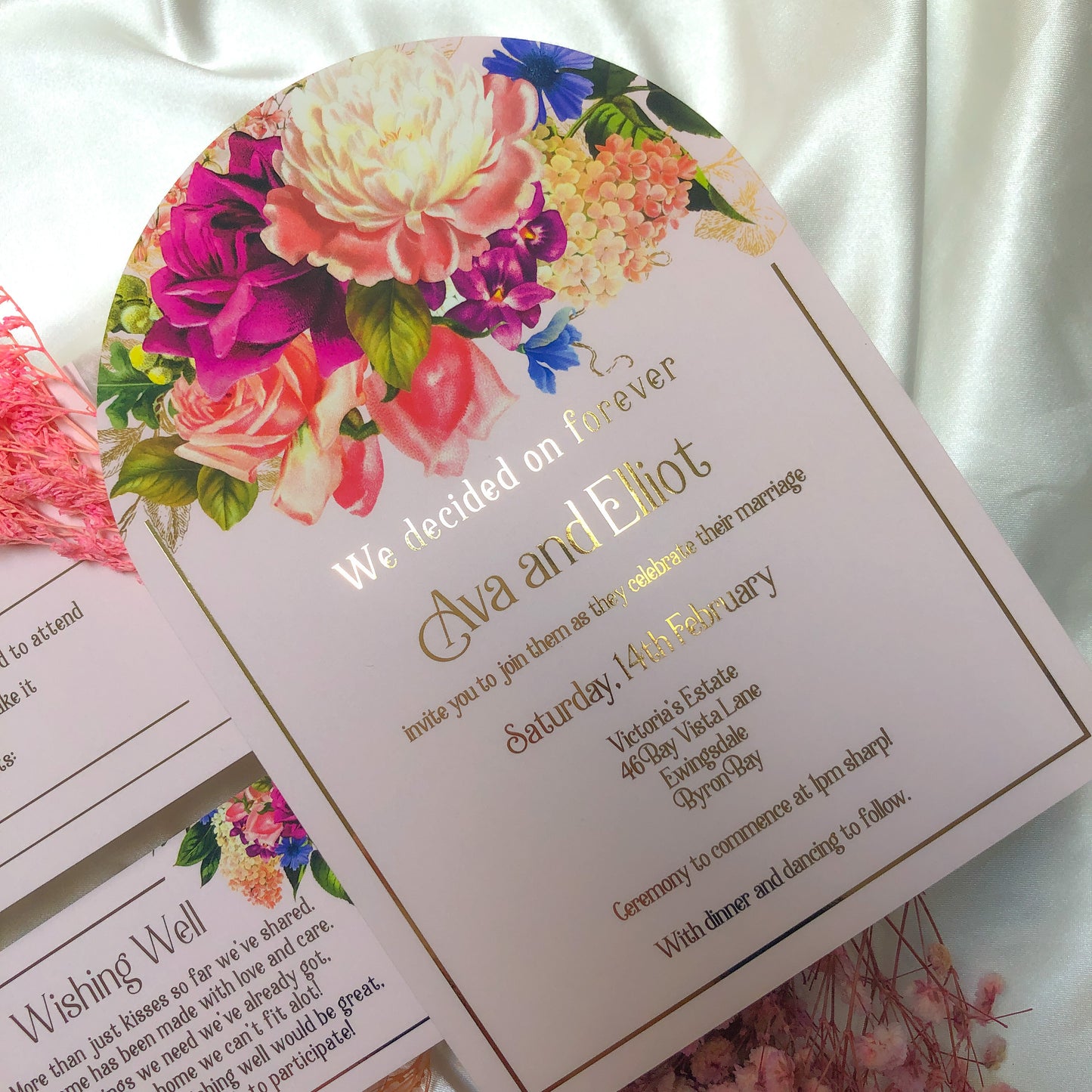 "Ava" Gold Foil Blush Arch Wedding Invitation Suite - Glitzy Prints
