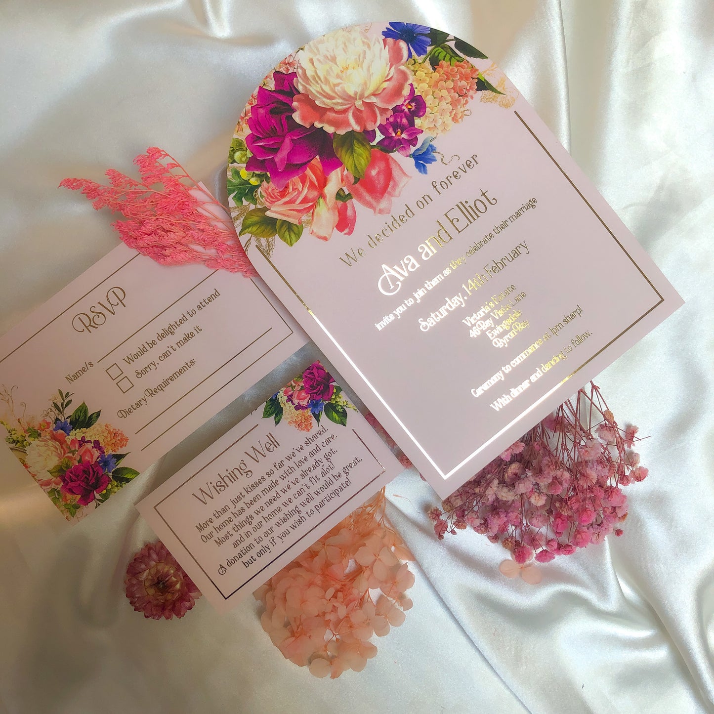 "Ava" Gold Foil Blush Arch Wedding Invitation Suite - Glitzy Prints