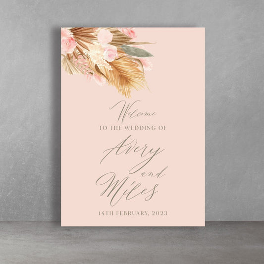 Blush Pink Boho Rustic Wedding Welcome Sign Printed A1 Rigid Board Seating Chart - Glitzy Prints