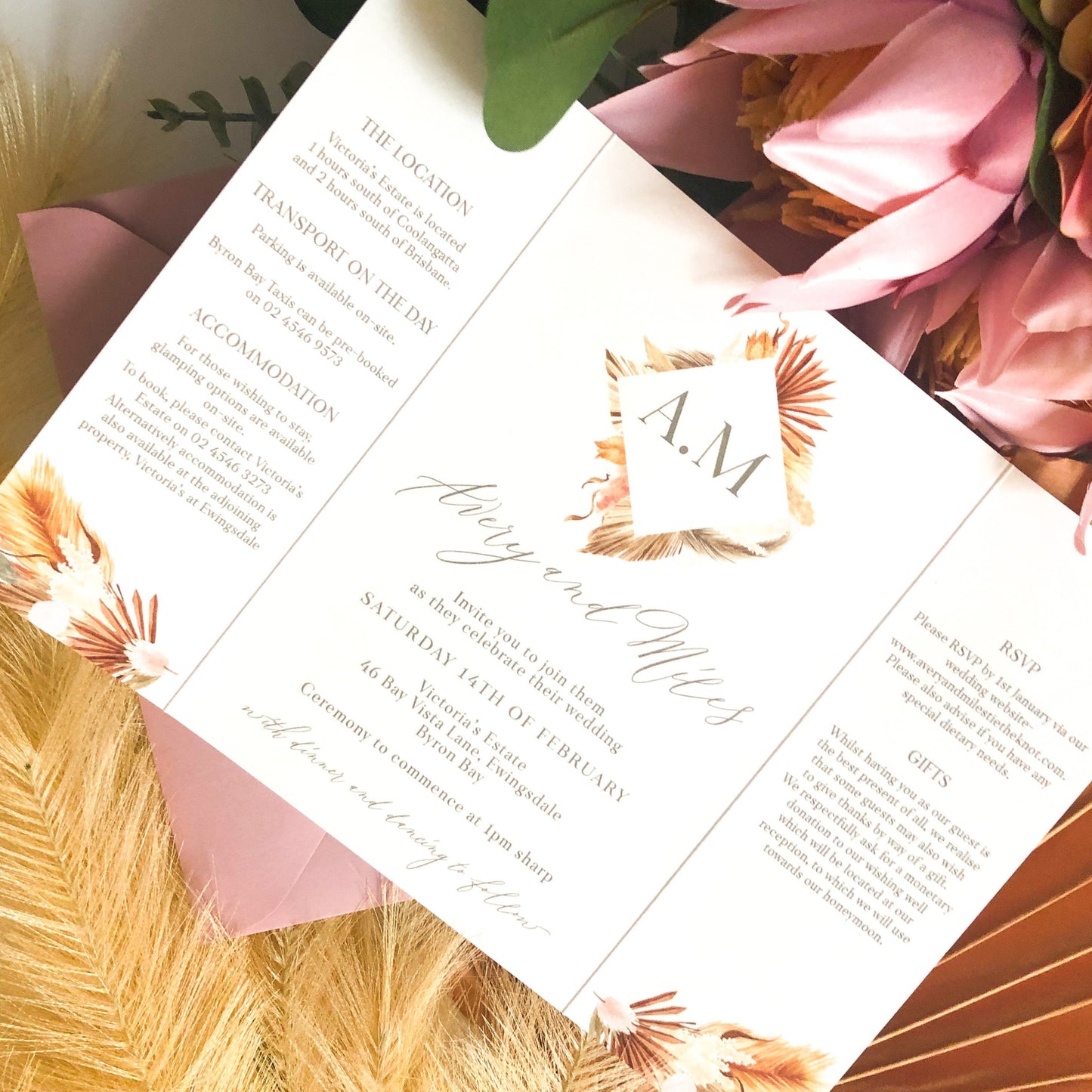 Avery boho invitation gate fold rustic wedding invitation