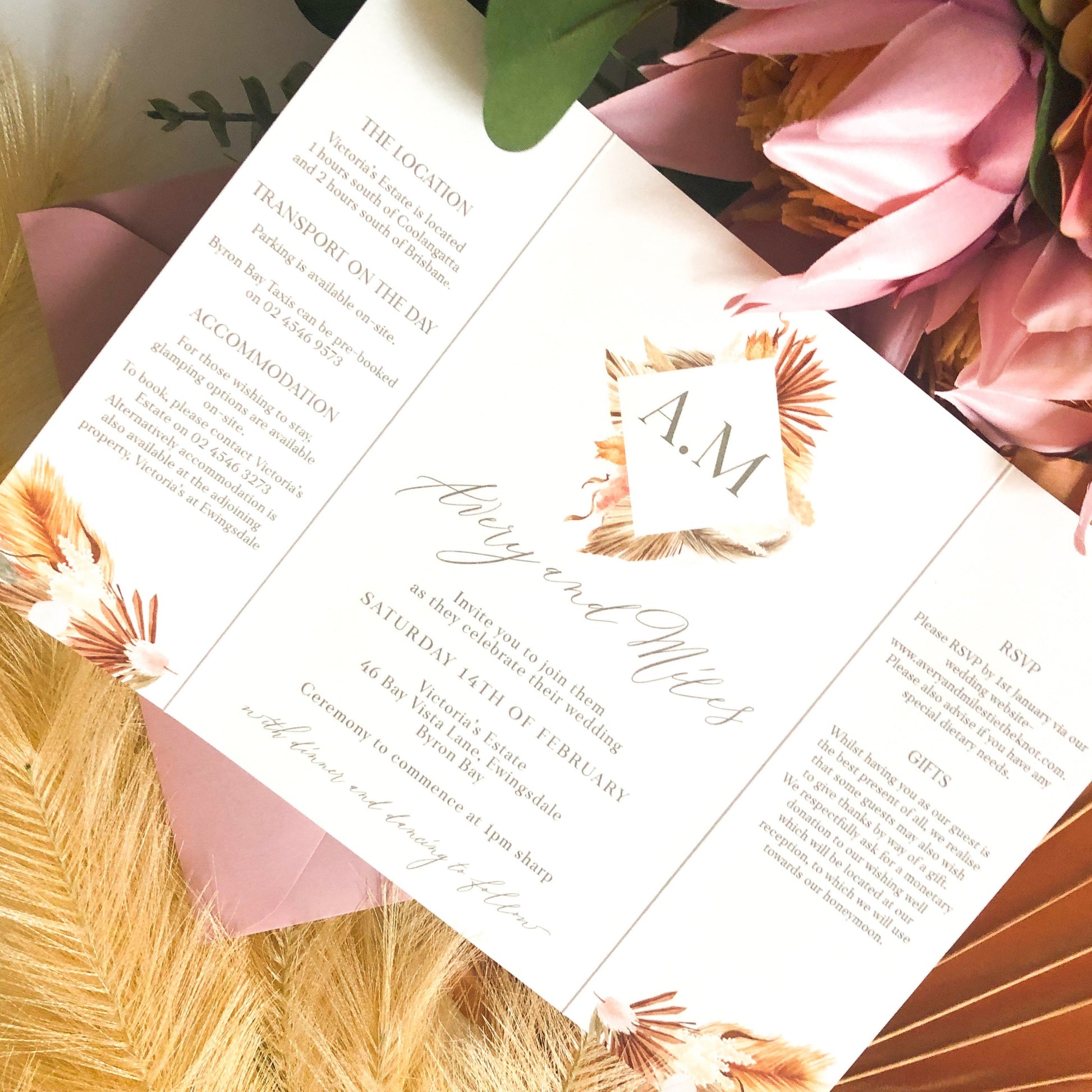 Avery boho invitation gate fold rustic wedding invitation