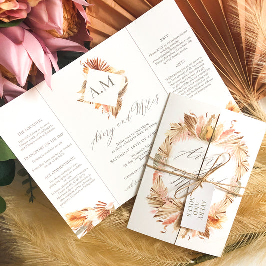 Avery boho invitation gate fold rustic wedding invitation