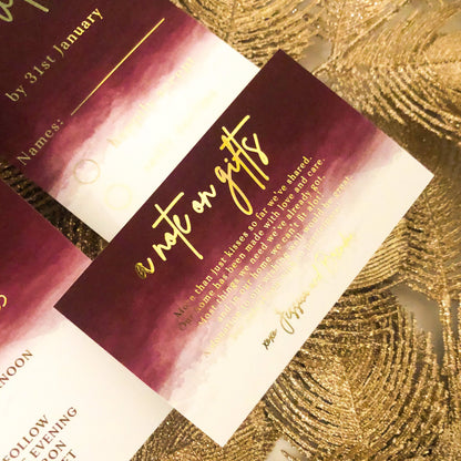 Burgundy gold foil wedding invitation 1