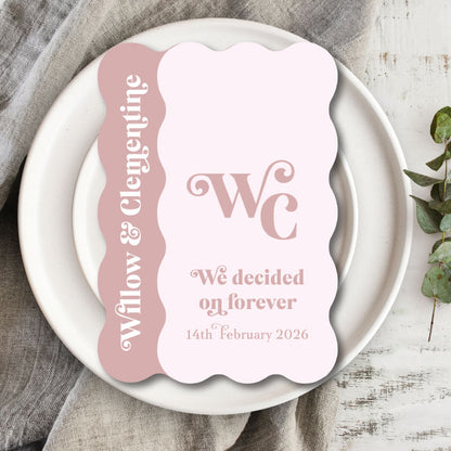 Willow Wave Shape Layered Invitation Set - Invite and Details Card in Dusty Pink and Nude