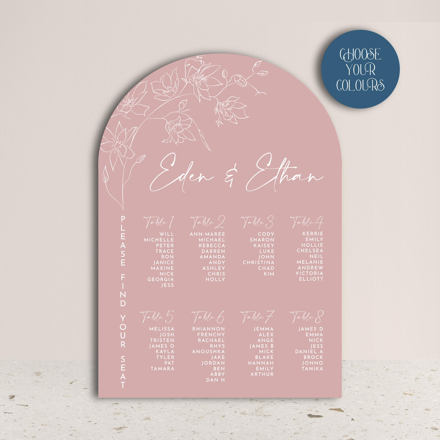 Eden Arch Wedding Seating Chart Sign - Glitzy Prints