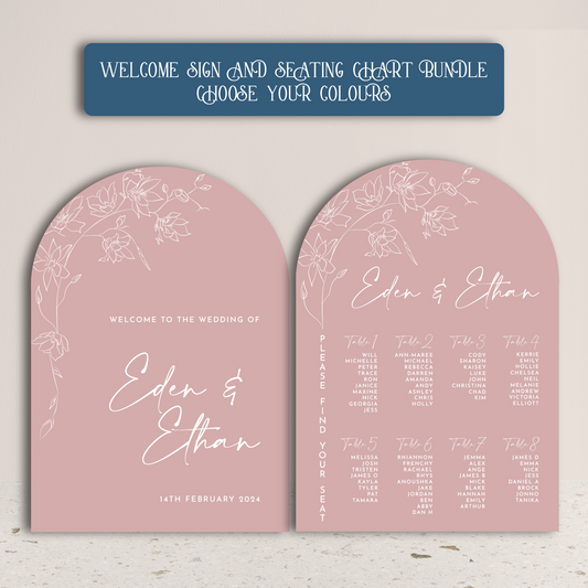 Eden Arch Wedding Welcome Sign and Seating Chart Package - Glitzy Prints