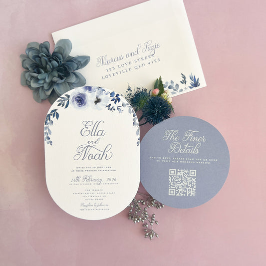 Ella Invitation Set - Invite and Details / RSVP Card in Dusty Blue
