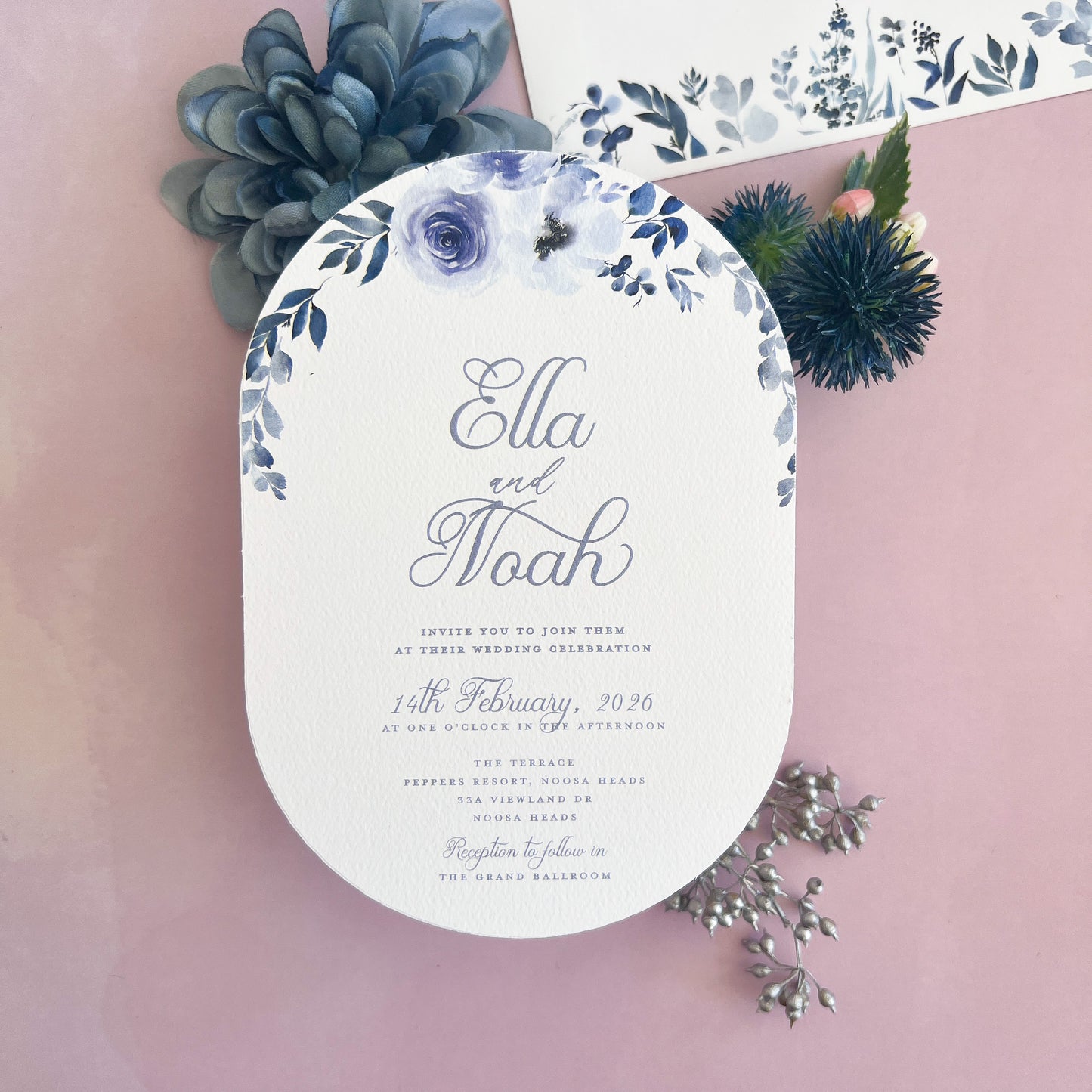 Ella Invitation Set - Invite and Details / RSVP Card in Dusty Blue