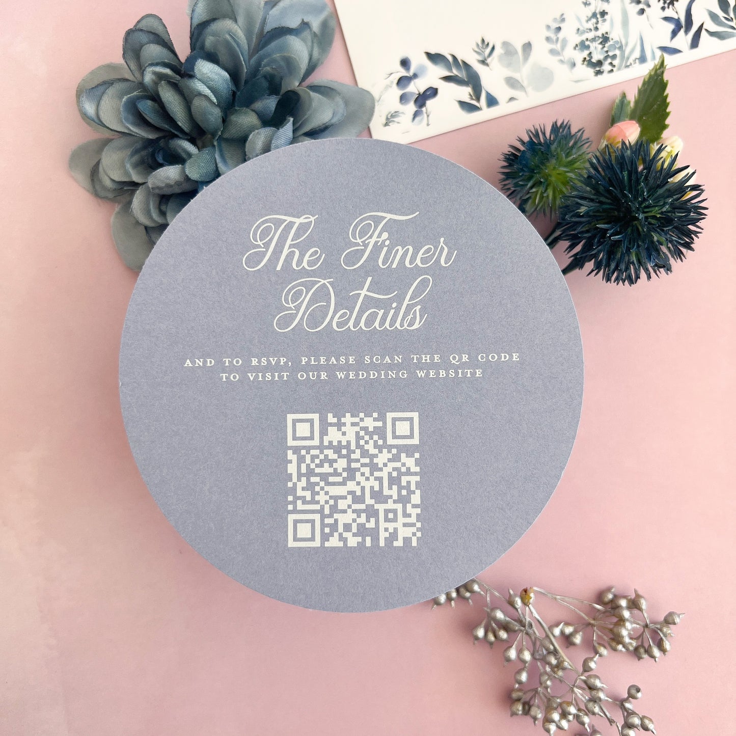 Ella Invitation Set - Invite and Details / RSVP Card in Dusty Blue