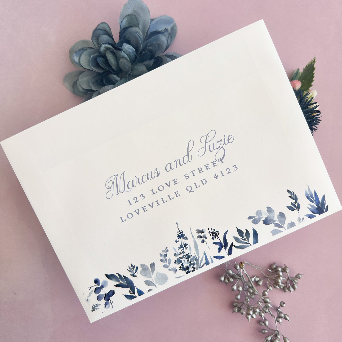 Ella Invitation Set - Invite and Details / RSVP Card in Dusty Blue