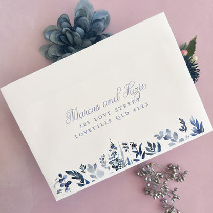 Ella Invitation Set - Invite and Details / RSVP Card in Dusty Blue