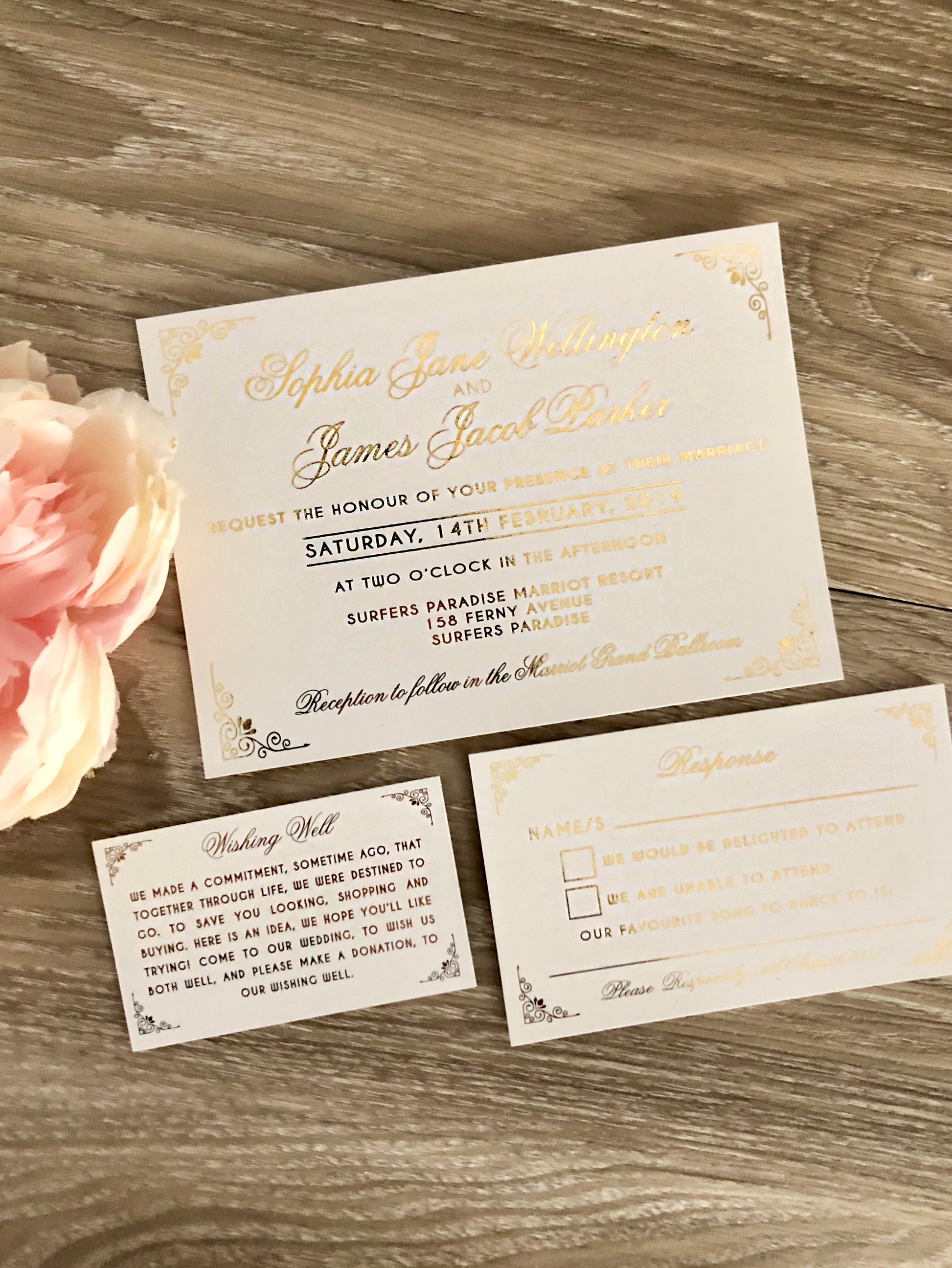 Gold Foil Lace Pocket Laser Cut Wedding Invitation - Glitzy Prints