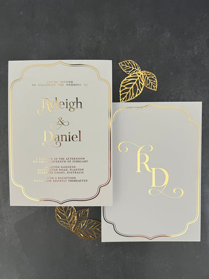 "Ryleigh" Gold Foil White and Forest Green Wedding Invitation Suite - Glitzy Prints