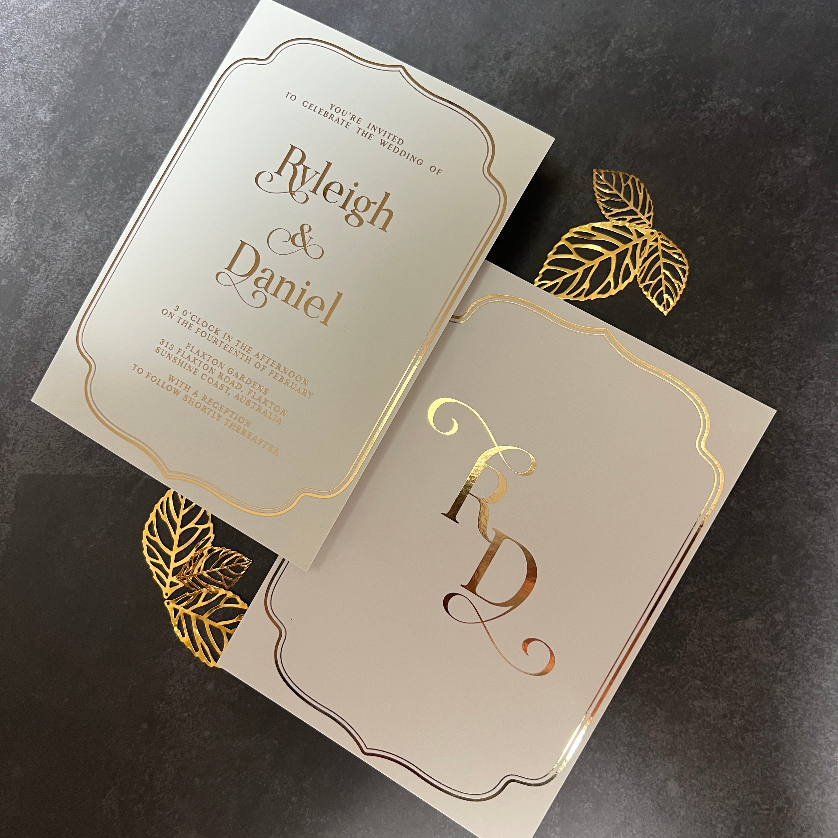 Wedding Invitations Gold Foil Forest Green Printed Wedding Invitations