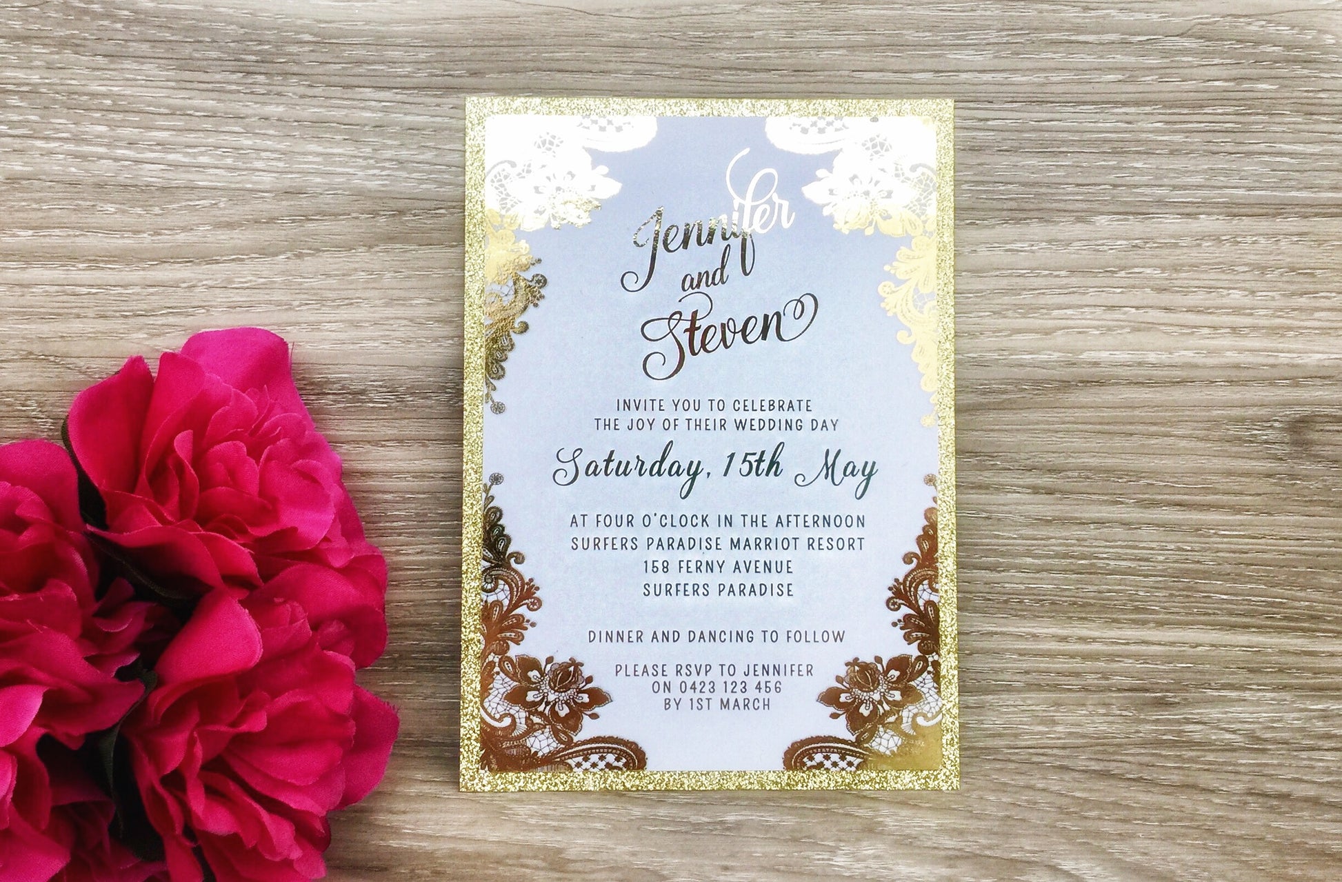 Gold Foil Glitter Invitation - Glitzy Prints