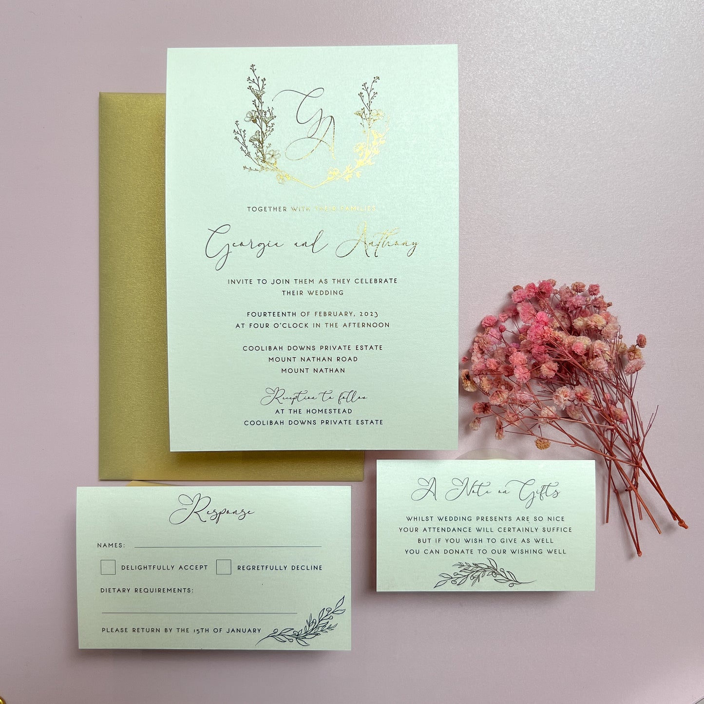 "Georgia" Gold Foil Wedding Invitation Suite - Glitzy Prints
