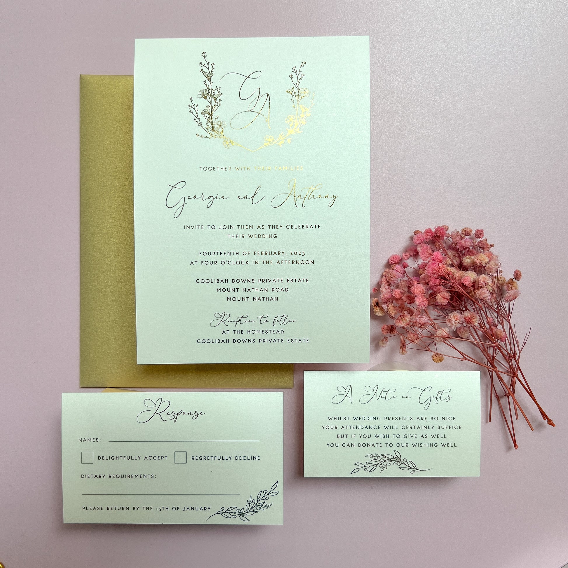 "Georgia" Gold Foil Wedding Invitation Suite - Glitzy Prints