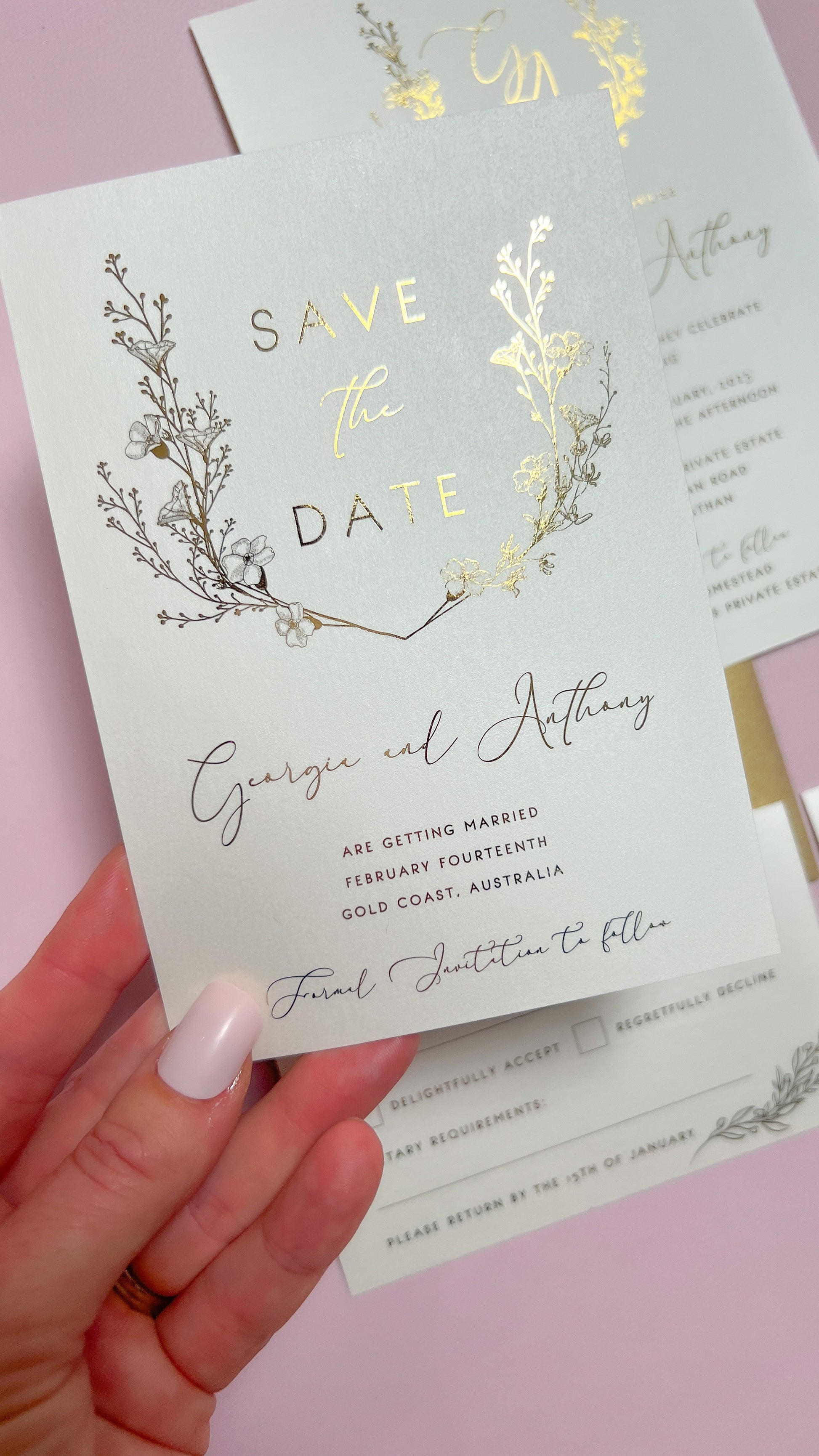 "Georgia" Gold Foil Wedding Invitation Suite - Glitzy Prints