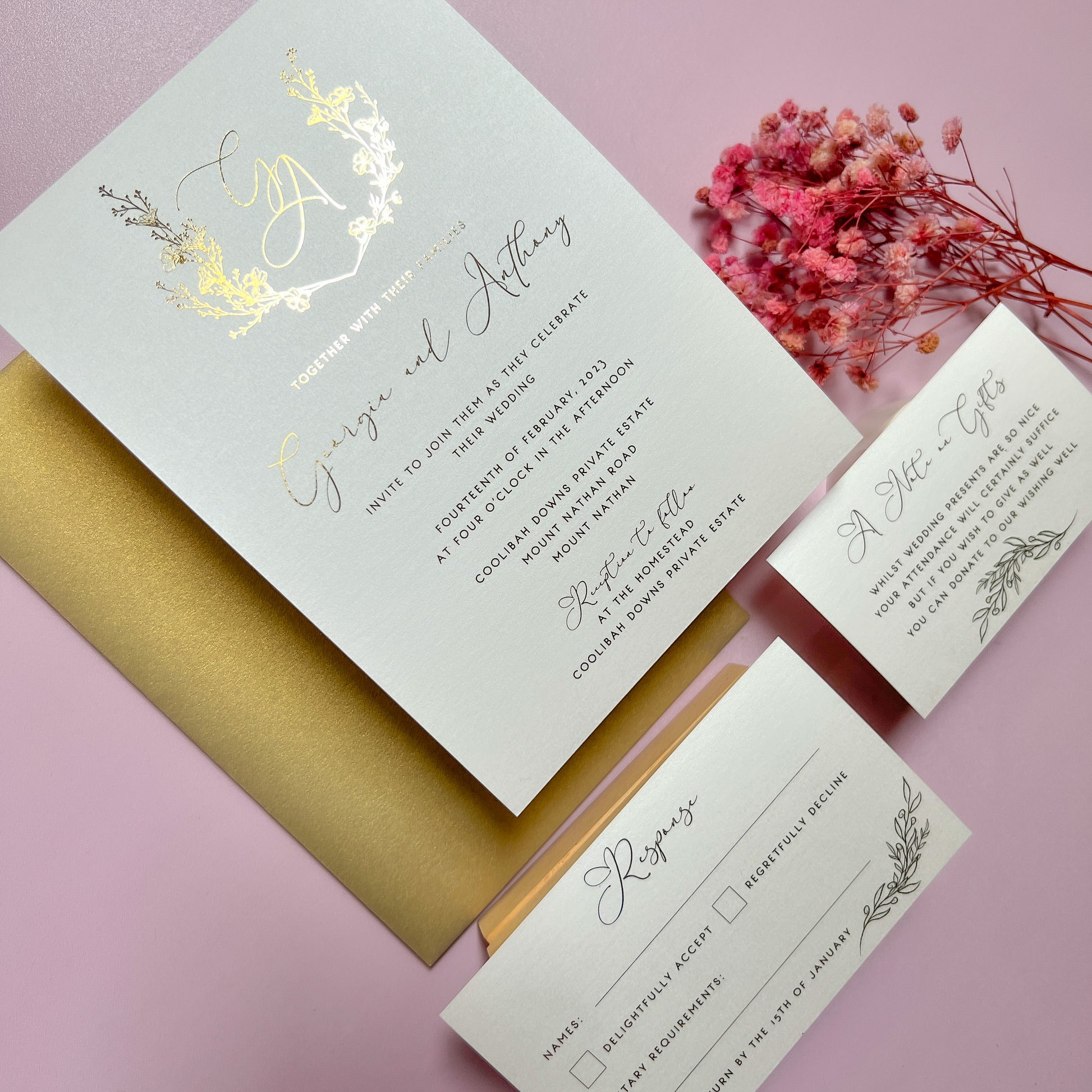"Georgia" Gold Foil Wedding Invitation Suite - Glitzy Prints