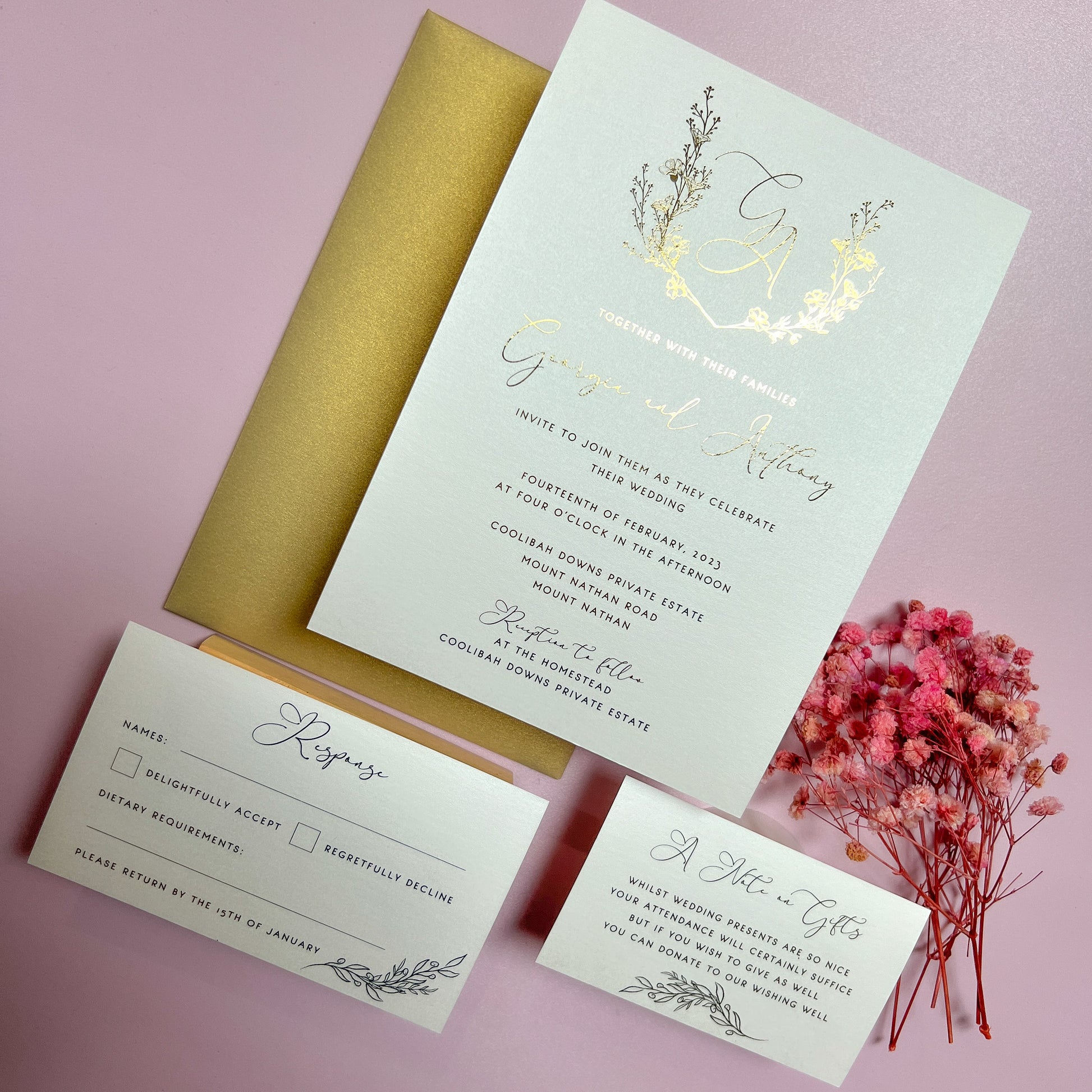"Georgia" Gold Foil Wedding Invitation Suite - Glitzy Prints