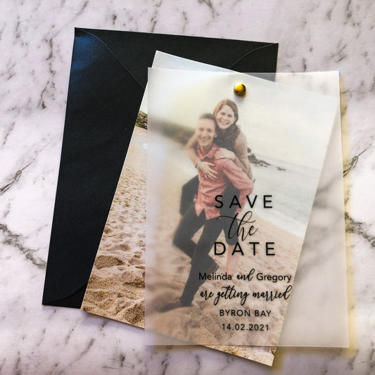 Vellum Save the Date Photo Invitation - Glitzy Prints