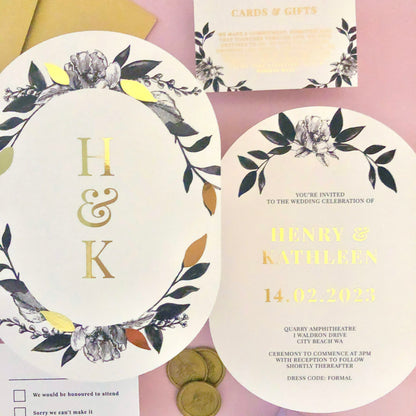 "Kathleen" Double Arch Gold Foil Wedding Invitation Suite Double-Sided - Glitzy Prints
