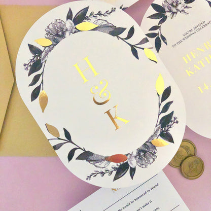 "Kathleen" Double Arch Gold Foil Wedding Invitation Suite Double-Sided - Glitzy Prints