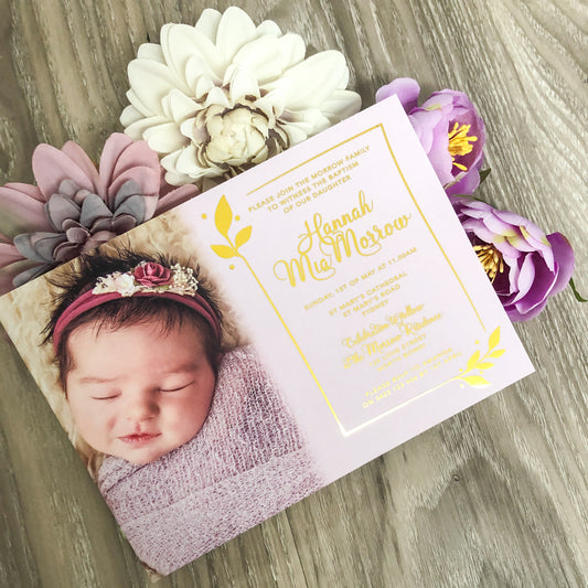 Christening or Baptism Photo Foil Invitation - Glitzy Prints